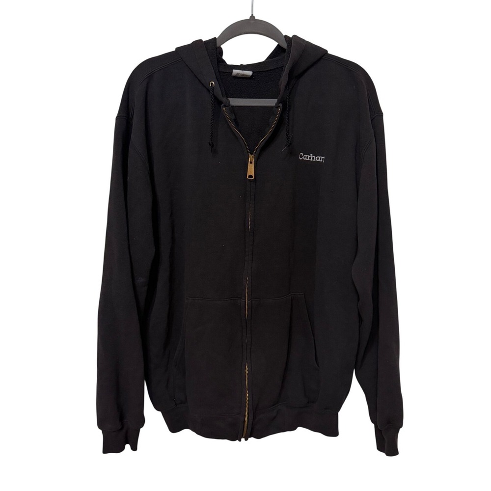 Carhartt Mens Full Zip Hoodie Black Embroidered Logo Sweatshirt Size Large